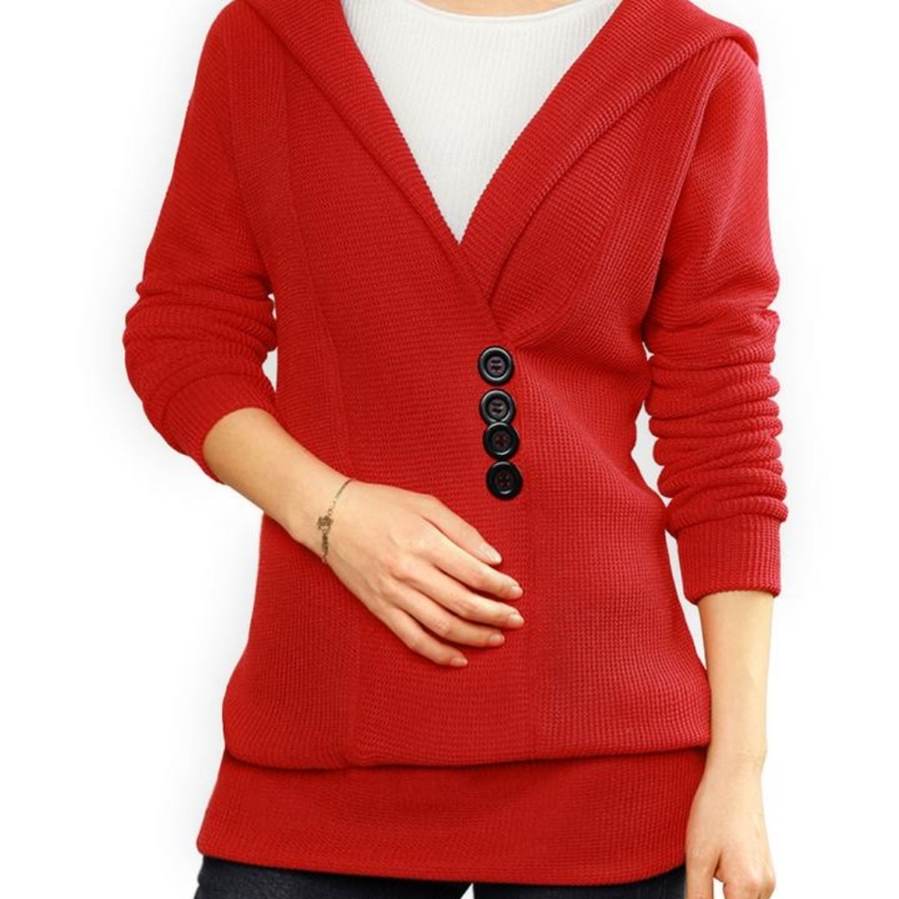 ALLEGRA K SHAWL COLLAR BUTTONS DECOR HOODED TUNIC SWEATER